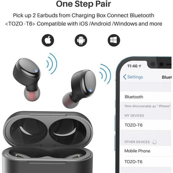Wireless Bluetooth Earbuds 50H Playtime Waterproof Bass Mic Charging Case - Picture 6 of 7